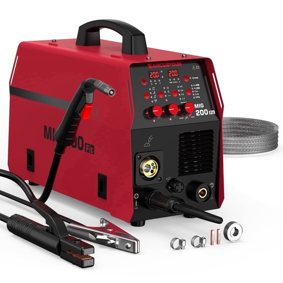 ARCCAPTAIN 200Amp 6-in-1 MIG Welder, 110V/220V Dual Voltage Welder Machine, Aluminum Welding with Spool Gun & Spot MIG, Flux Core/TIG/Stick Welding