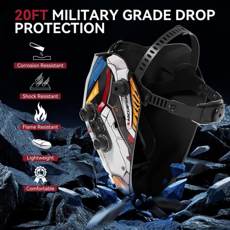 ARCCAPTAIN Large Viewing Screen Welding Helmet True Color Auto Darkening Solar Powered 4 Arc Sensor Welding Hood, Wide Shade 4-5/5-9/9-13 for ARC TIG MIG Welding Mask(Bloodshed Design)