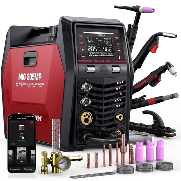 ARCCAPTAIN Welder, Smart APP Control 205A 110V/220V Dual Voltage MIG Welder and Plasma Cutter Combo, Multi-Process Welding Machine