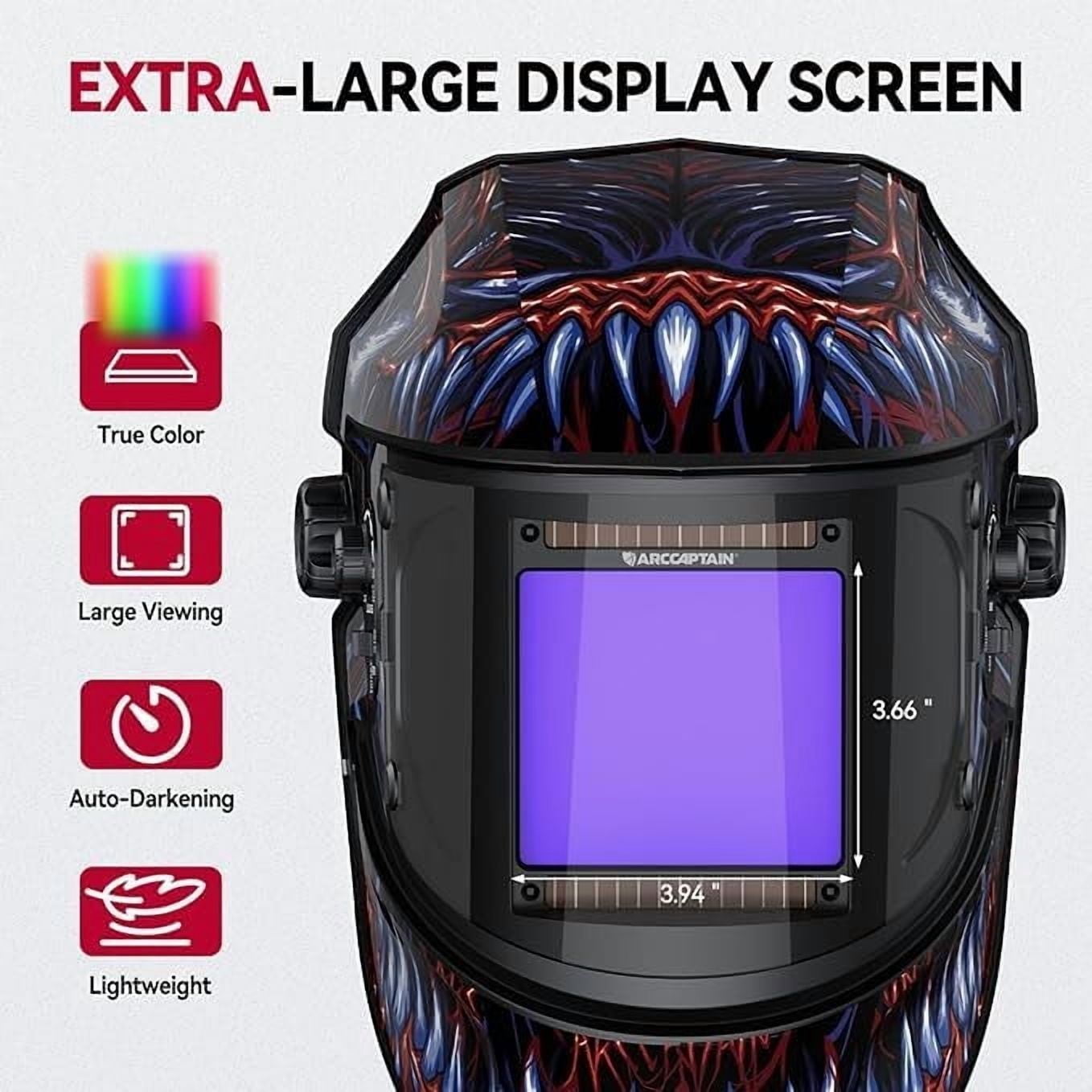 ARCCAPTAIN Panoramic Auto Darkening Welding Helmet with 180° Side View, 4 Arc Sensors, 1/1/1/1 True Color, Wide Shade 4/5-9/9-14, Solar Powered for TIG MIG ARC & Cutting
