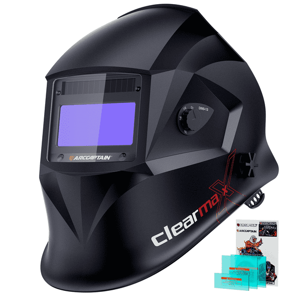 ARCCAPTAIN Auto Darkening Welding Helmet, 1/1/1/1 True Color 4-Sensor Hood, Solar DIN 5-13 Shield for MIG TIG ARC, 3.86x1.69 In. View