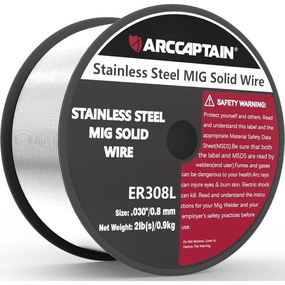 ARCCAPTAIN Stainless Steel MIG Solid Wire ER308L, 030-Diameter 2-Pound Stainless Steel Wire with Low Splatter Compatible With Lincoln Miller Forney Harbor MIG Welder
