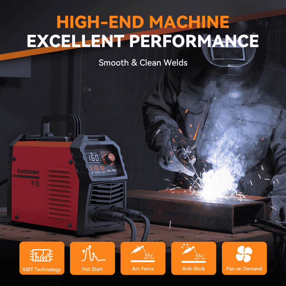 ARCCAPTAIN Stick Welder, 160Amp ARC Welding Machine, MMA Welder with Hot Start, Arc force, Anti-Stick