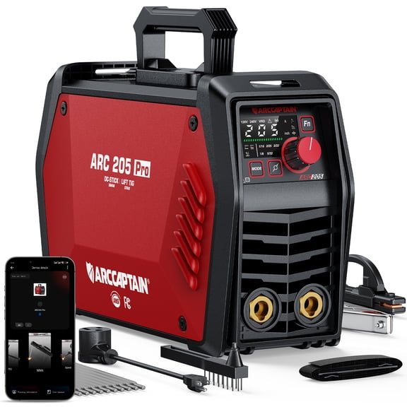 ARCCAPTAIN Stick Welder With APP, 205Amp ARC/Lift TIG Welding Machine, Large LED Display, IGBT Inverter 120V/240V MMA Welder