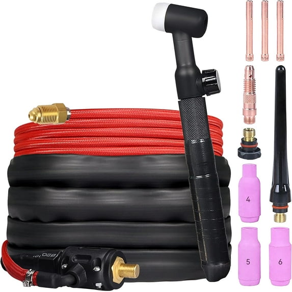 ARCCAPTAIN TIG Torch for ARC160 MIG130, WP-17V Air-cooled Argon TIG Welding Torch with 13-FT Red Air Hose and 10-25mm Connector, Lift Tig Torch 150amp with 13-FT Cable
