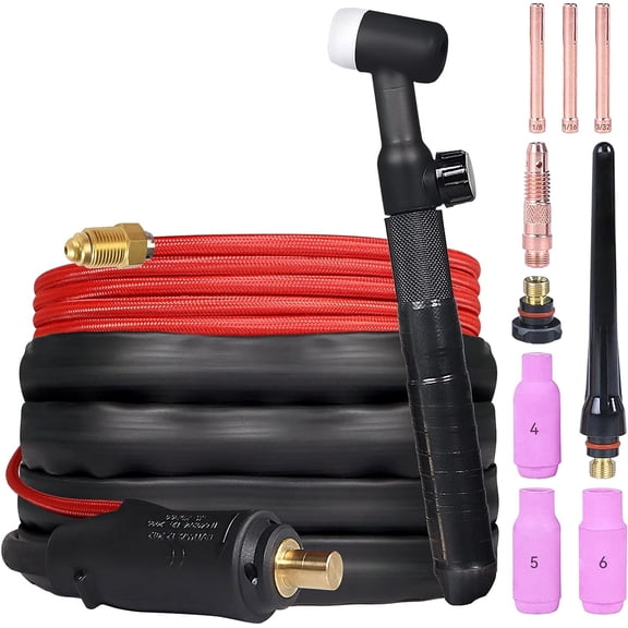 ARCCAPTAIN TIG Welding Gun for ARC200 MIG200, WP-17V Argon TIG Torch with 13-FT Red Air Hose