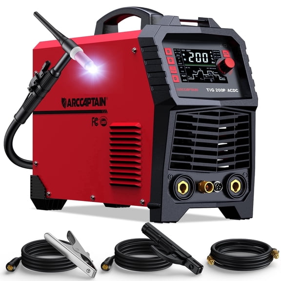 ARCCAPTAIN AC/DC TIG Welder 200 Amp 110V/220V Dual Voltage Aluminum Welding Machine, 7-in-1 Pulse TIG/Stick Welder HF Start