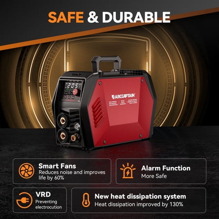 ARCCAPTAIN TIG205 Pro 3-in-1 TIG Welder, HF DC TIG, Cold Welding, MMA Stick, 2T/4T Operation, Bluetooth App Control, LED Display