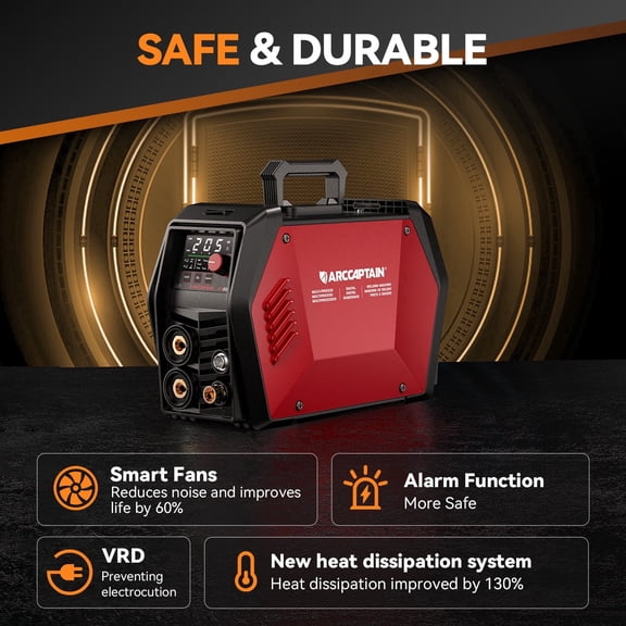 ARCCAPTAIN TIG205 Pro 3-in-1 TIG Welder, HF DC TIG, Cold Welding, MMA Stick, 2T/4T Operation, Bluetooth App Control, LED Display