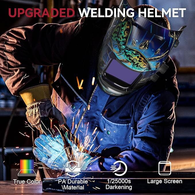 ARCCAPTAIN True Color Solar Auto Darkening Welding Helmet, 3.94"X3.66" Large Screen, 4 Arc Sensors, Wide Shade 4-14 for TIG MIG ARC Grinding