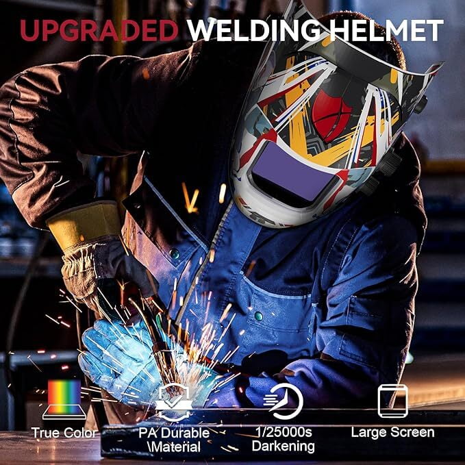 ARCCAPTAIN True Color Solar Auto Darkening Welding Helmet, 3.94"X3.66" Large Screen, 4 Arc Sensors, Wide Shade 4-15 for TIG MIG ARC Grinding