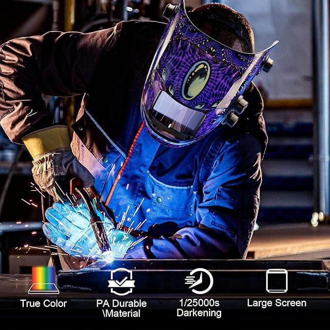 ARCCAPTAIN True Color Solar Auto Darkening Welding Helmet, 3.94"X3.66" Large Screen, 4 Arc Sensors, Wide Shade 4-16 for TIG MIG ARC Grinding