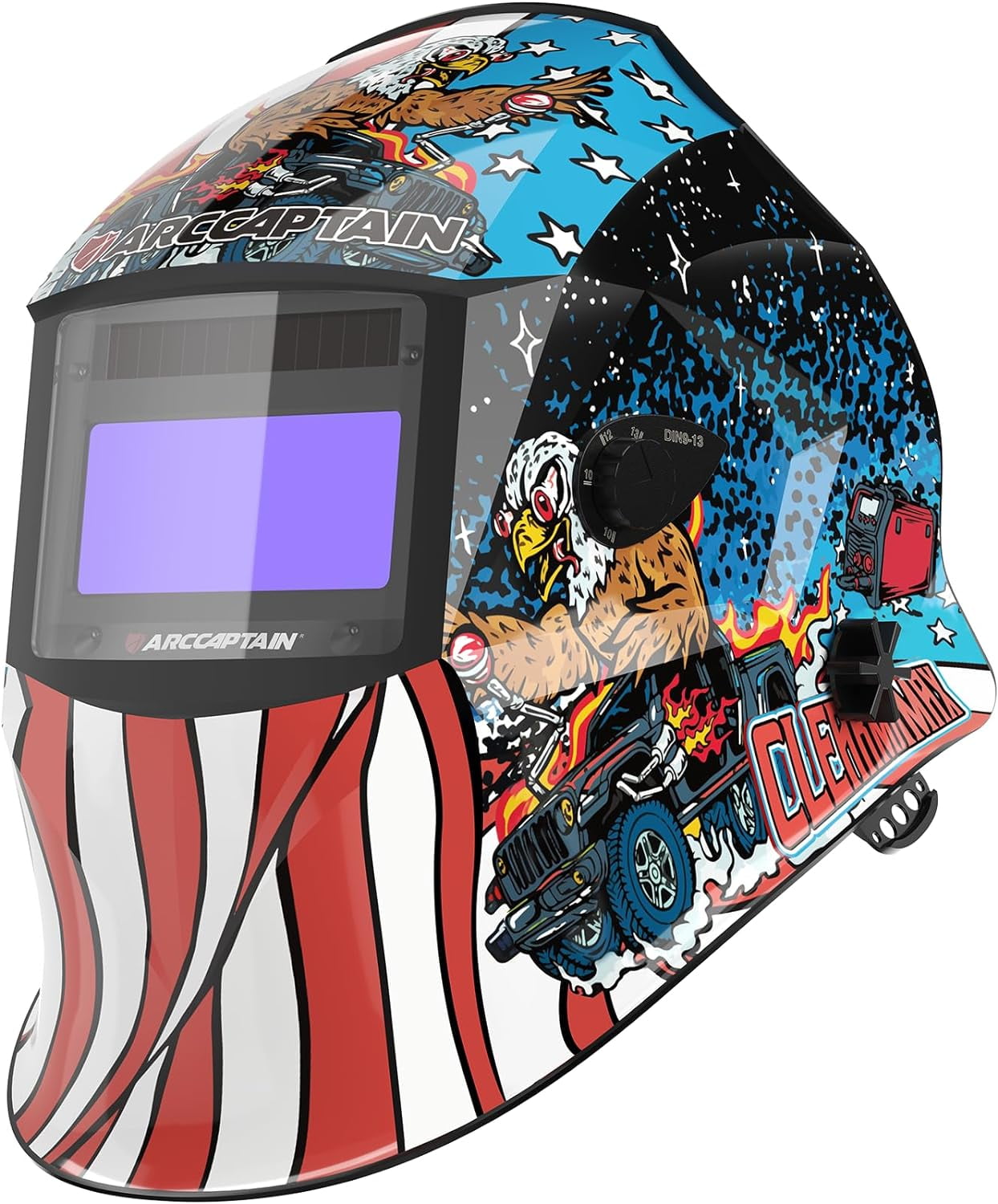 ARCCAPTAIN Welding Helmet Auto Darkening, Large View Welding Hood Mask True Color with Top Optical Clarity