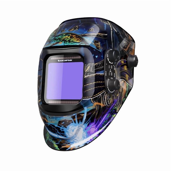 ARCCAPTAIN Auto Darkening Welding Helmet, 3.94" x 3.66" Large Viewing Screen, True Color 1/1/1/2 Optical Clarity, 4 Arc Sensors Solar Powered
