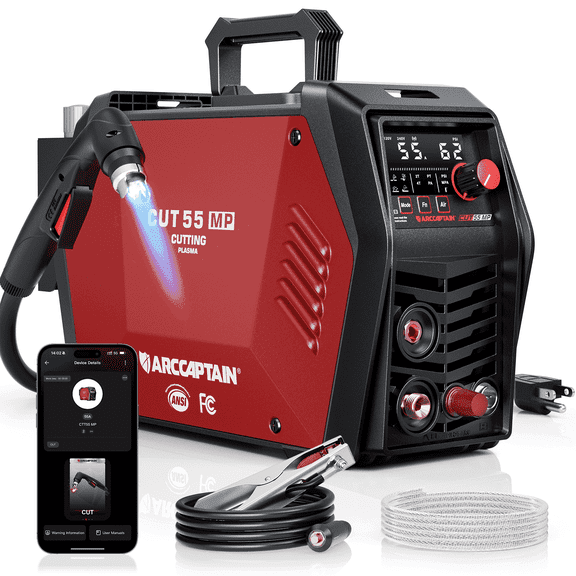 ARCCAPTAIN 55A Plasma Cutter, Non-HF Blowback Pilot Arc 1" Max Cut Machine for Mesh Cutting, Rust Removal & Gouging, 120V/240V, Pressure Detection