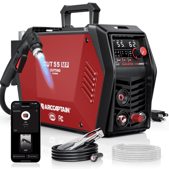 ARCCAPTAIN 55A Plasma Cutter, Non-HF Blowback Pilot Arc 1" Max Cut Machine for Mesh Cutting, Rust Removal & Gouging, 120V/240V, Pressure Detection
