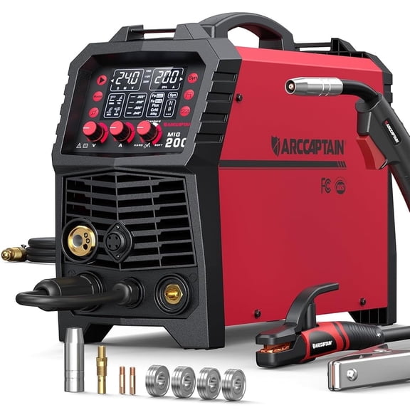 ARCCAPTIAN MIG Welder,200Amp 110/220V Dual Voltage MIG Welding Machine,6 in 1 included Gas MIG/ Flux Core MIG/ Lift TIG/ MMA/ Spot/ Spool Gun MIG, Multiprocess Aluminum MIG Welder