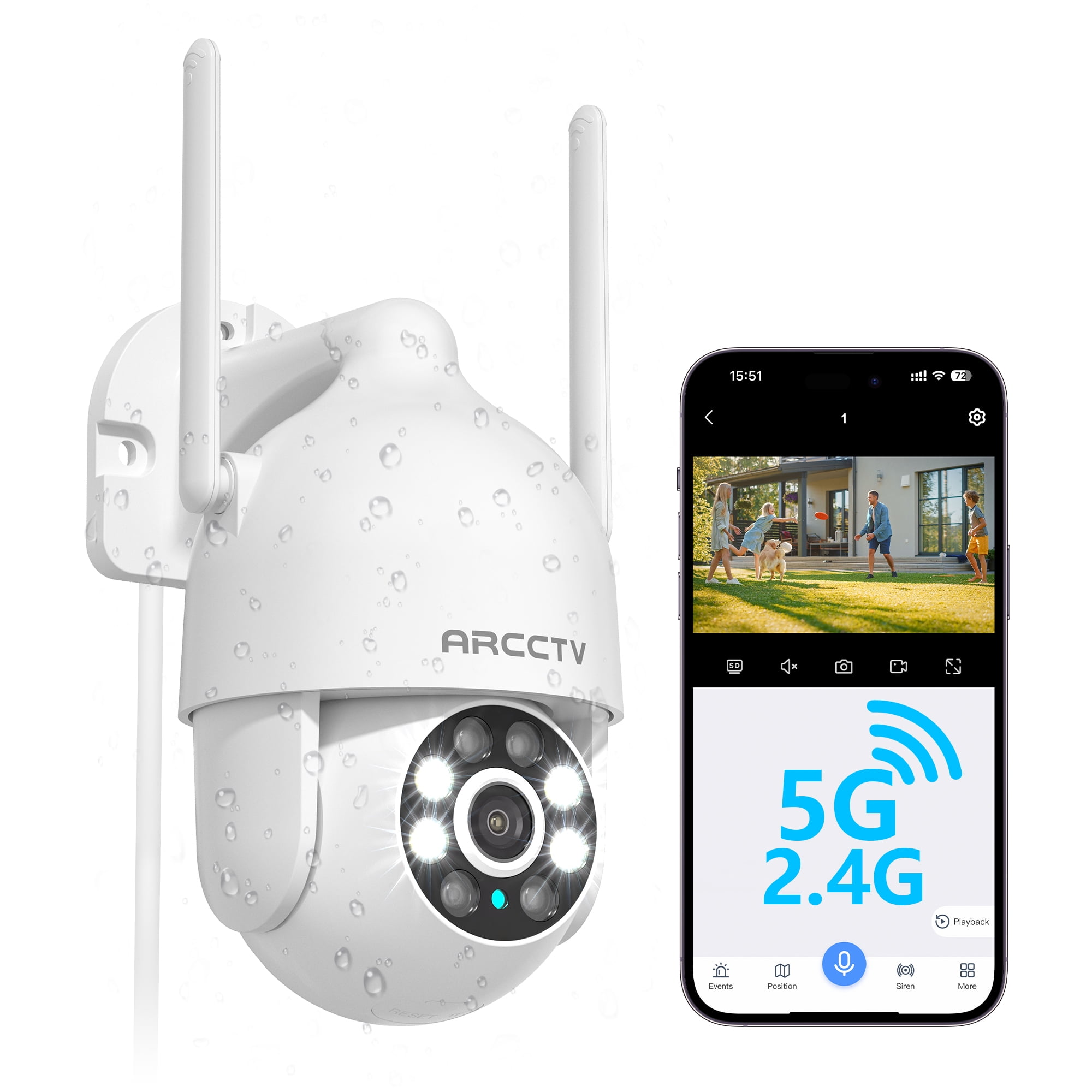 ARCCTV 2K Outdoor Security Camera, 5Ghz WiFi Cameras with Night Vision, 360View Motion Tracking for Home Security, Wireless WiFi, 2-Way Talk, Waterproof, 24/7 Recording