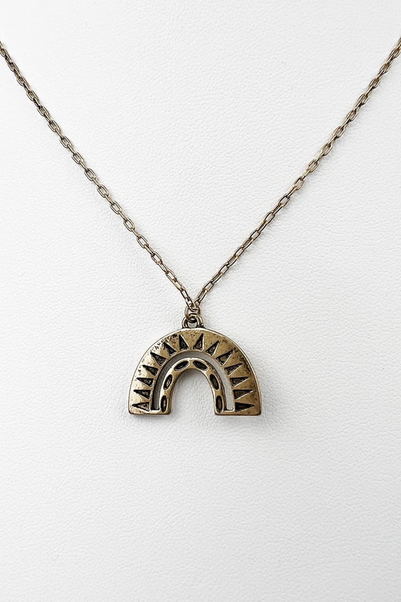 ARCH SHAPED AZTEC PATTERN METAL NECKLACE