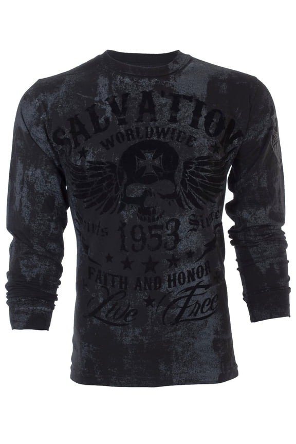 BY AFFLICTION Men's Thermal Shirt BLACK TIDE Biker