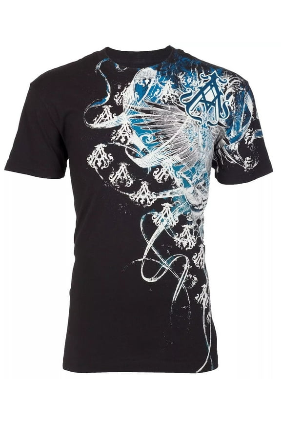 by AFFLICTION Black WOODCUTS Short Sleeve Slim Fit Y2K T-shirt NWT