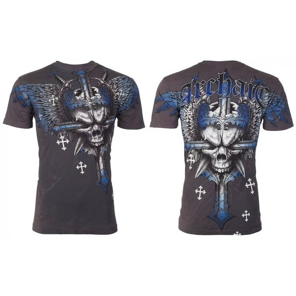 ARCHAIC by AFFLICTION Charcoal GRAVE KILLER Short Sleeve Slim Fit Y2K T-shirt