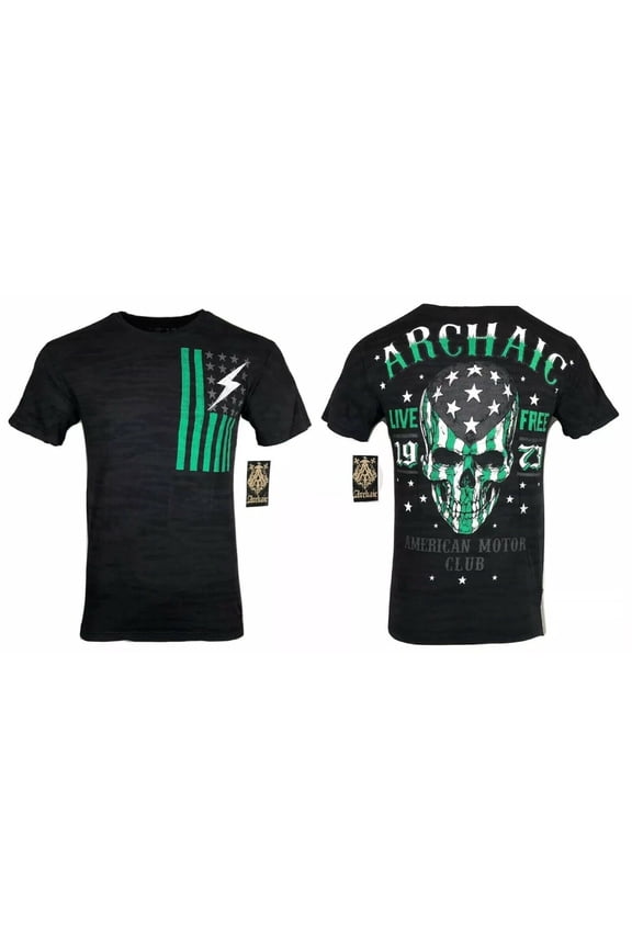 by AFFLICTION Men's T-Shirt FLAG SMASHER Skull Wings MMA Biker