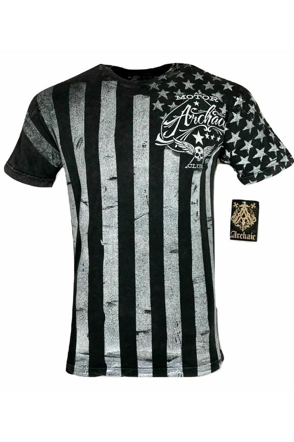 by AFFLICTION Men's T-Shirt NATION Skull Wings US Flag MMA Biker