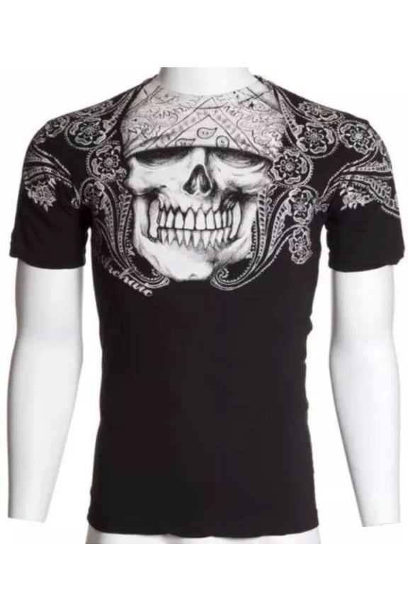 by AFFLICTION Men's T-Shirt PAISLEY Cross Skull MMA Biker S-2X