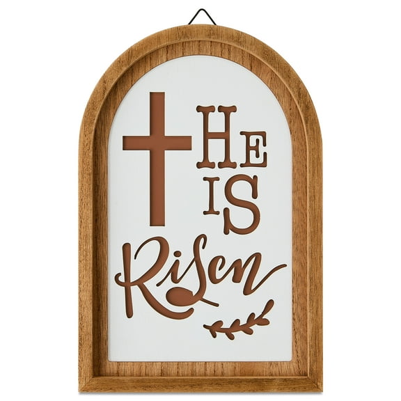 He Is Risen Decorative Hanging Sign, Brown and White, 12" x 8", Easter by Way To Celebrate