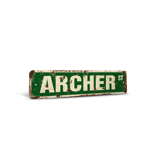 ARCHER Vintage Style Rustic Street Sign – Childrens Name Room Sign Retro Decorative Wall Sign for Home, Bar, Garage, or Outdoor Use | 4" X 18" Plastic Road Sign