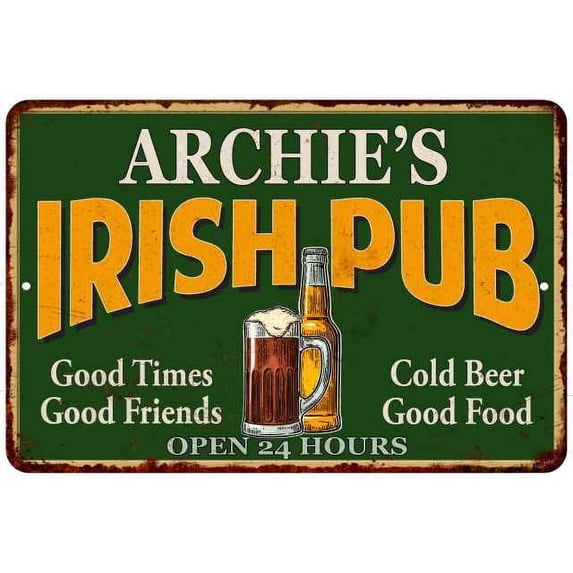 ARCHIE'S Irish Pub Beer Metal Sign Bar Decor 8x12 208120013365
