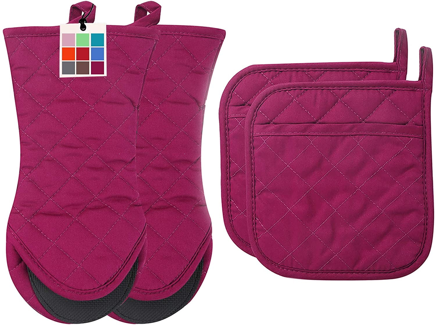 ARCLIBER 4Piece Oven Mitts Set with 2 Potholders, Cotton and Polyester