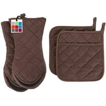 ARCLIBER 4-Piece Oven Mitts Set with 2 Potholders, Cotton and Polyester Quilted, Brown