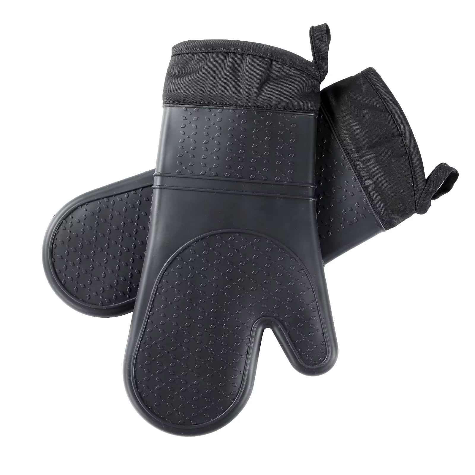 All-Clad Ribbed Silicone Cotton Twill Oven Mitt, Set of 2 - Black