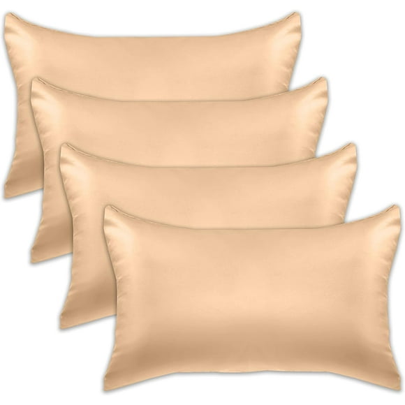 ARCOCO-4-Pack Cooling Viscose Satin Pillowcase Set with Hidden Zipper Closure, Silky Smooth for Hair and Skin Care-Beautiful Gift Box-4-Piece Satin Pillowcase Set, Standard/Queen, Champagne