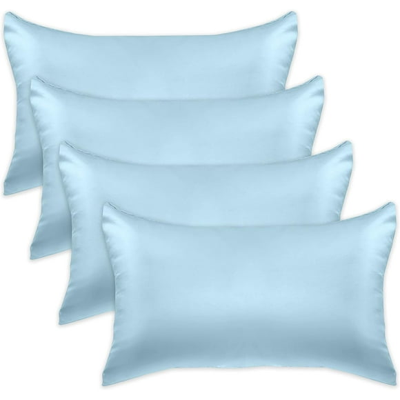 ARCOCO-4-Pack King Satin Pillowcase Set with Hidden Zipper Closure, Silky Smooth for Best Hair and Skin Care, Baby Blue
