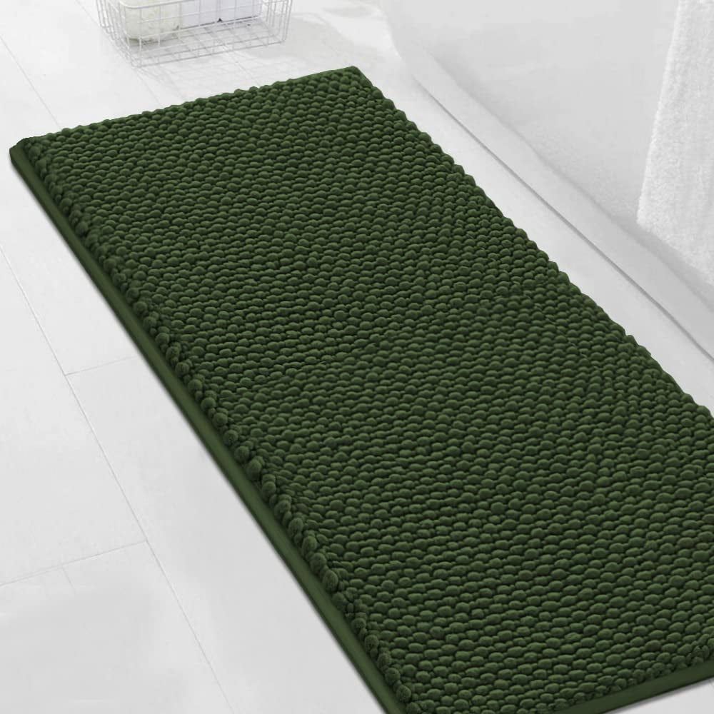 ARCOCO-Bathroom Runner Extra Long Bathroom Rug Green Chenille Bath Rug ...