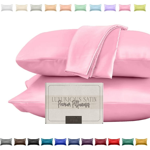 ARCOCO-Silky and Luxurious 2-Piece Satin Pillowcase Set for Healthier Skin and Hair, Hidden Zipper Closure and Beautifully Packaged, Satin Pillowcase Set, Standard/Queen, Light Pink