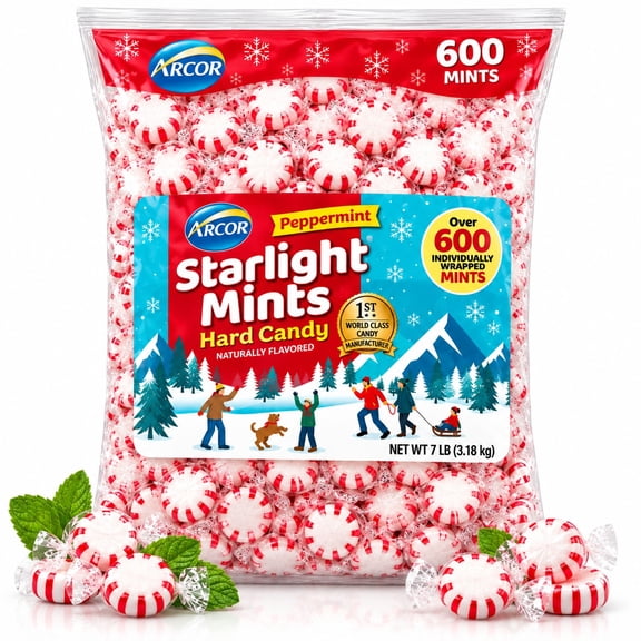 ARCOR Starlight Mints Peppermint Hard Candy, Over 600 Individually Wrapped Mints, 7 lb Bulk Bag