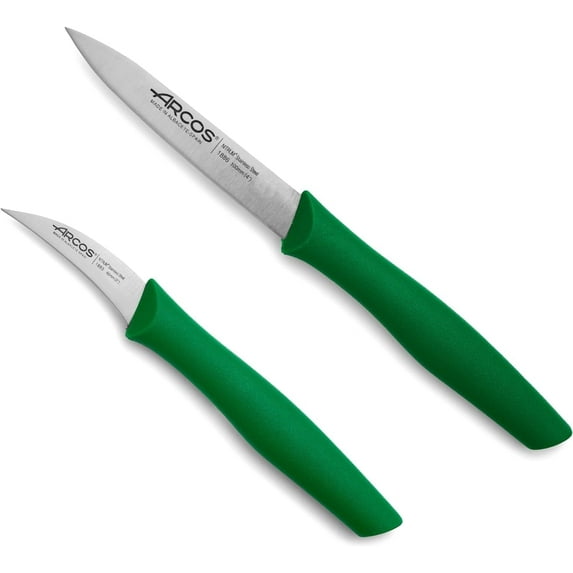 ARCOS 4 inch Paring Knife Set of 2 in Stainless Steel. Green Kitchen Knives for Peeling Fruits and Vegetables