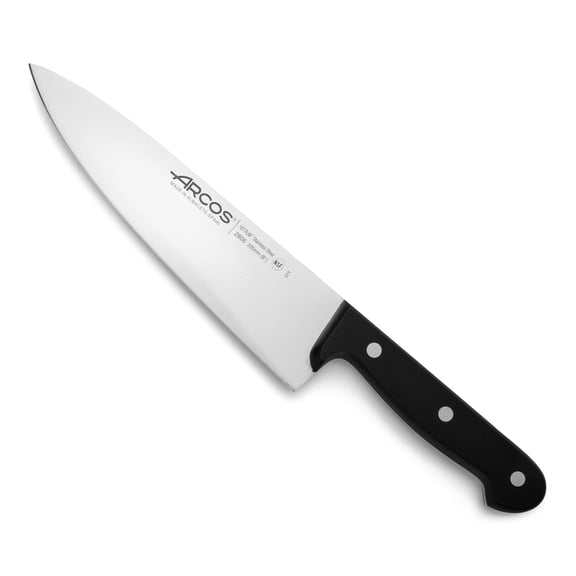 ARCOS Chef Knife 8 Inch Stainless Steel. Ergonomic Polyoxymethylene Black Handle. Series Universal