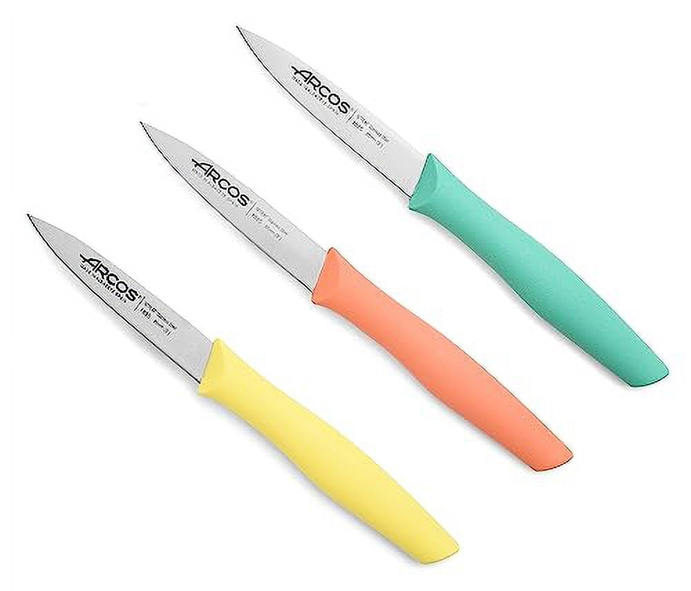 ARCOS Paring Knife Set of 3 Pieces 4 Inch Stainless Steel. Colorful Kitchen Knives for Peeling