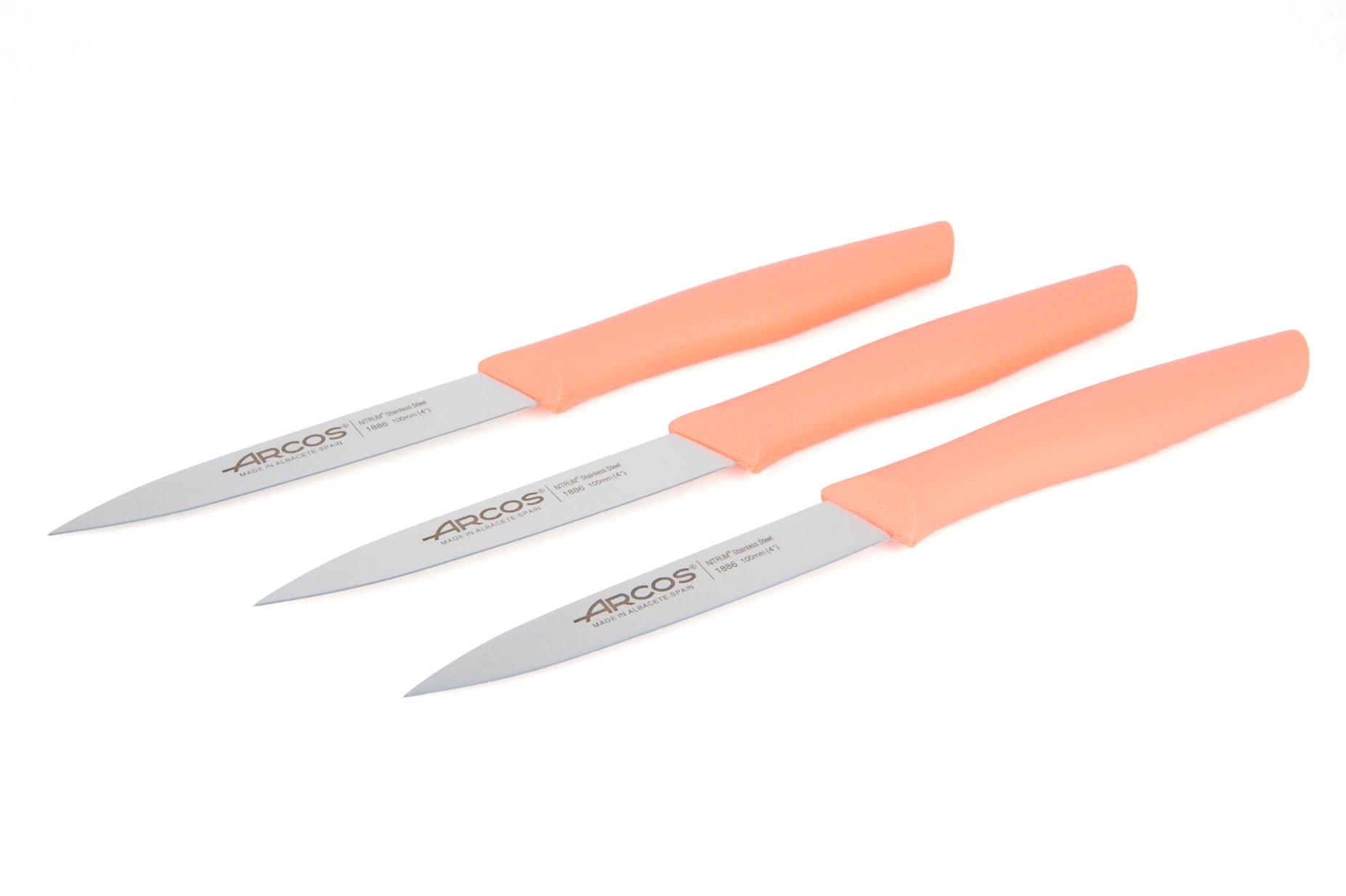 ARCOS Paring Knife Set of 3 Pieces 4 Inch Stainless Steel. Colorful Kitchen Knives for Peeling