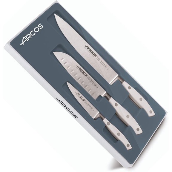 ARCOS Riviera Blanc 3pc Knife Set, Nitrum Steel, 613gr, Ergonomic White Handle
