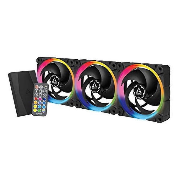 ARCTIC BioniX P120 A-RGB (Bundle 3 pc, incl. A-RGB Controller) - 120 mm Pressure-Optimised Fan with A-RGB, PWM, Cooler, Fluid Dynamic Bearing, 400-2300 RPM - Black