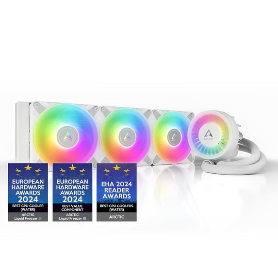 ARCTIC COOLING Liquid Freezer III - 360 A-RGB (White): All-in-One CPU Water Cooler with 360mm radiator and 3x P12 PWM PST A-RGB fan, compatible Intel LGA1700, 1851 and AMD AM4, AM5 - White color