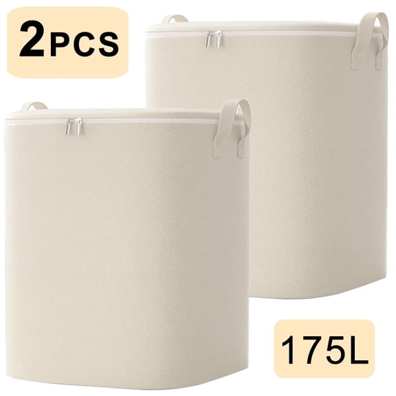 ARCTICICE 175L Large Foldable Closet Storage Bins, Stackable Waterproof for Clothes Toy Blanket Comforter Bedding Storage Organizer, Beige