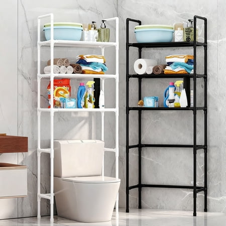 ARCTICICE 3-Tier Over the Toilet Plastic Storage Rack – Freestanding Metal Bathroom Organizer Shelf for Bath, Laundry Above-Toilet Space, Black