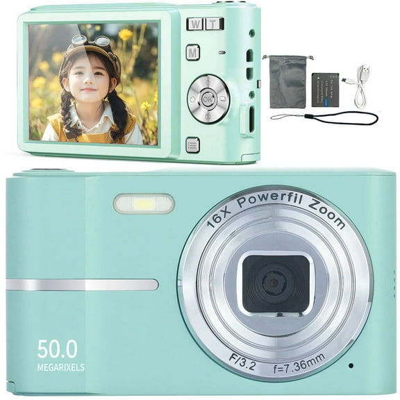 ARCTICICE 4K Digital Camera, 50MP 16X Compact Point and Shoot Camera for Teen Student Boy Girl Gifts, Mint Green